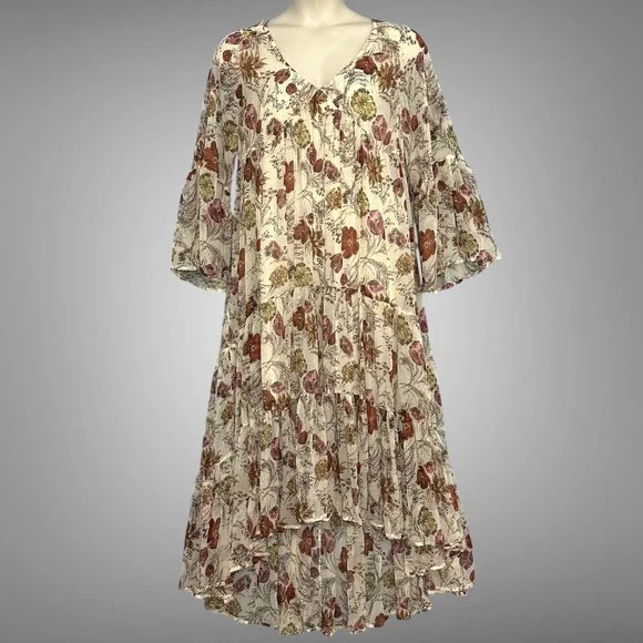 Mossimo Supply Co. | Dresses | Mossimo Womens Dress Xl Ivory Floral Beige  Sheer Floral Tiered Boho Peasant | Poshmark